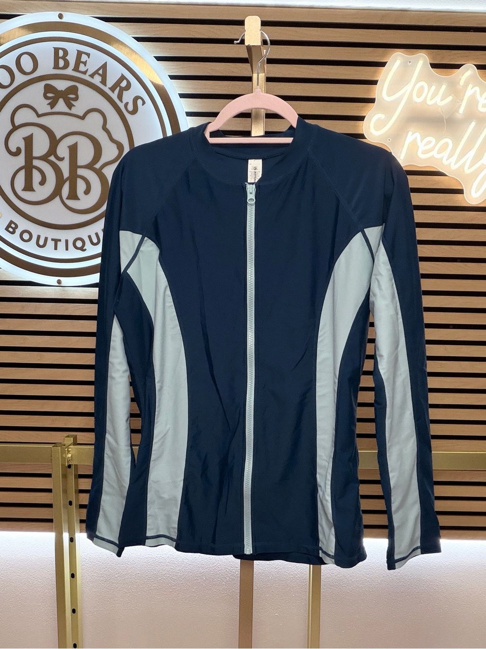 Women's Navy and Light Gray Zip-Front Lightweight Jacket/Swim Coverup